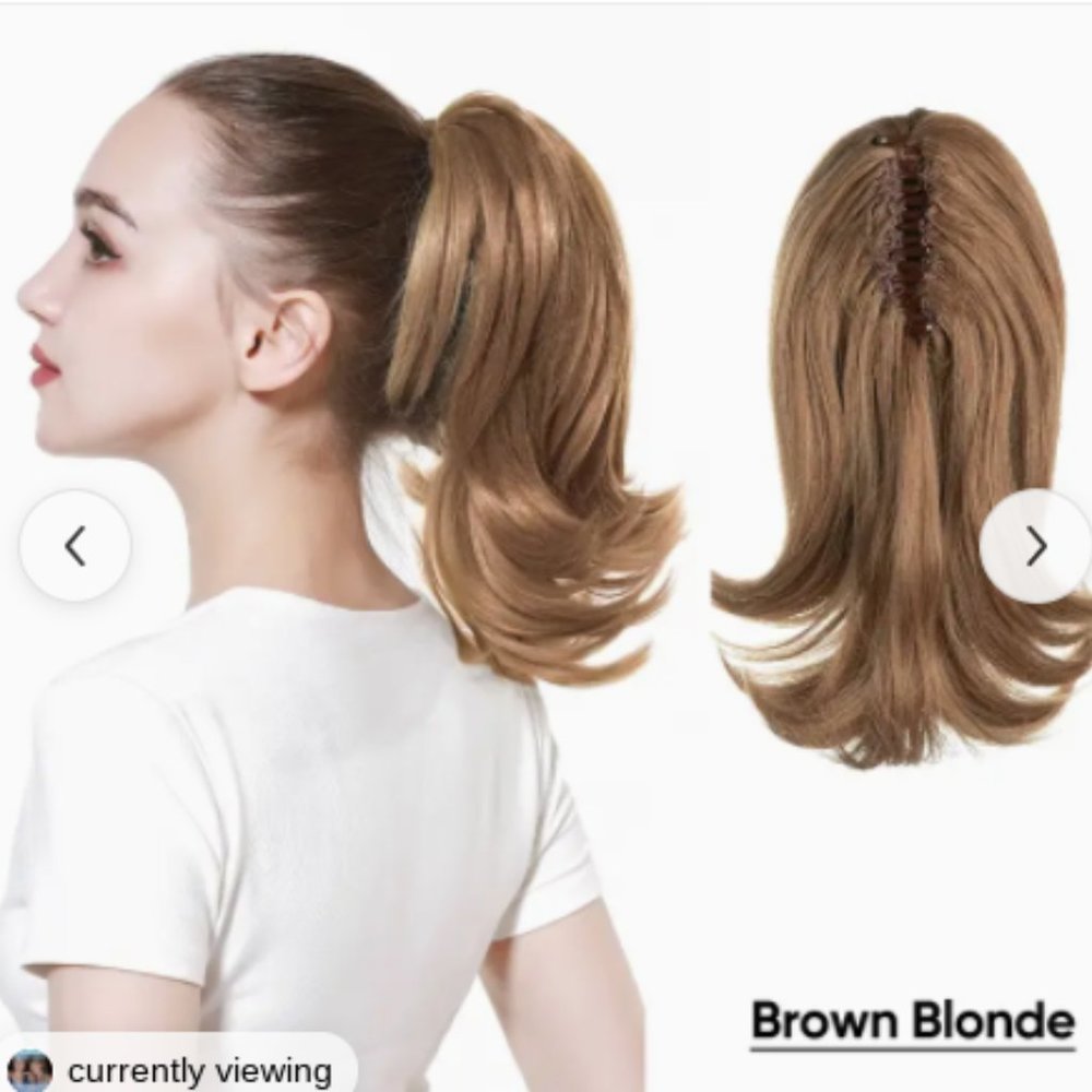 Claw Clip Ponytail Extension 12 Inch Short Brown Blonde Synthetic Hair P…